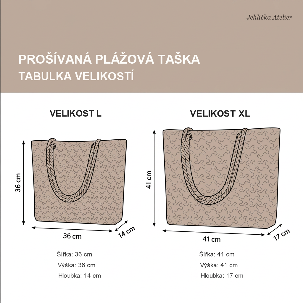 Tabulka velikostí plážové tašky